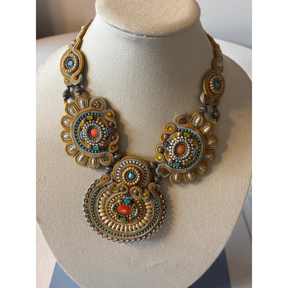 Dori Csengeri Soutache Bib Necklace Womens OS Yellow Multi Handmade Art
